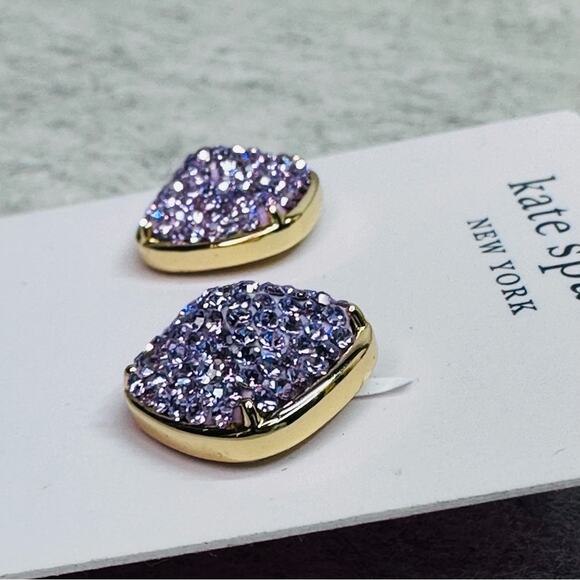 Kate Spade -Clay Pavé Square Stud Earrings, EUC, Violet and Gold - Picture 2 of 9
